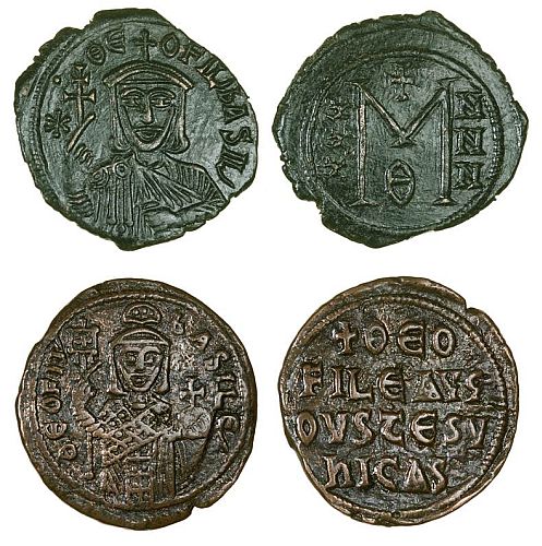 A pre- and a post-reform follis of Theophilos (829-842).