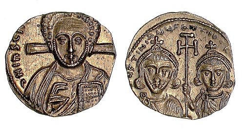 A gold tremissis from the second reign of Justinian II (705-711).